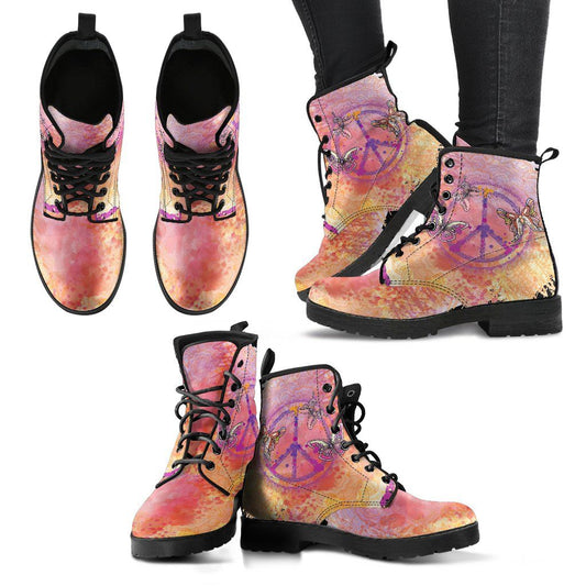 Leather Boots - Peace Butterfly