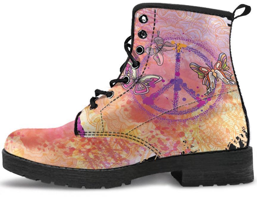 Leather Boots - Peace Butterfly