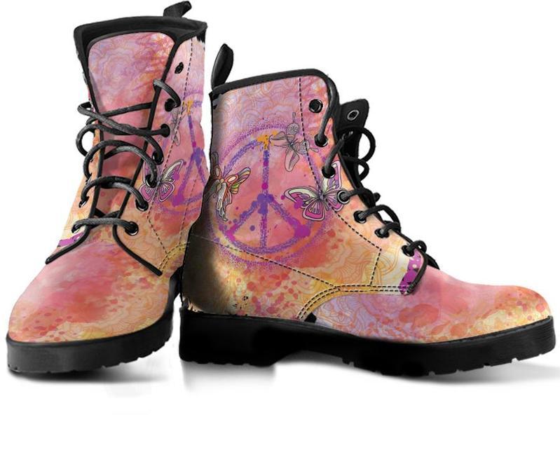 Leather Boots - Peace Butterfly