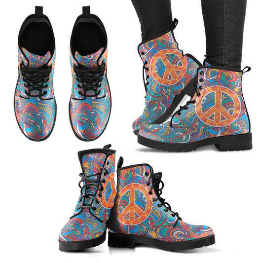 Leather Boots - Peace Henna