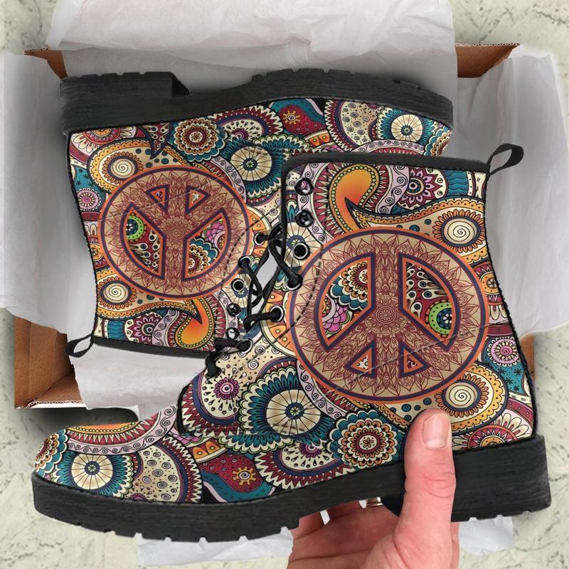 Leather Boots - Peace Henna Art Mandala