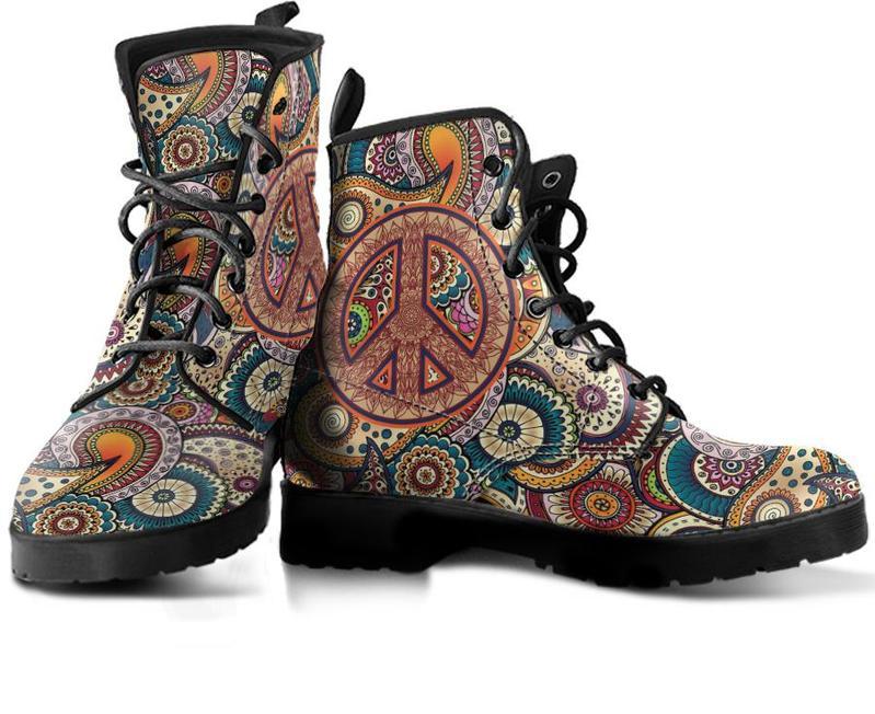 Leather Boots - Peace Henna Art Mandala