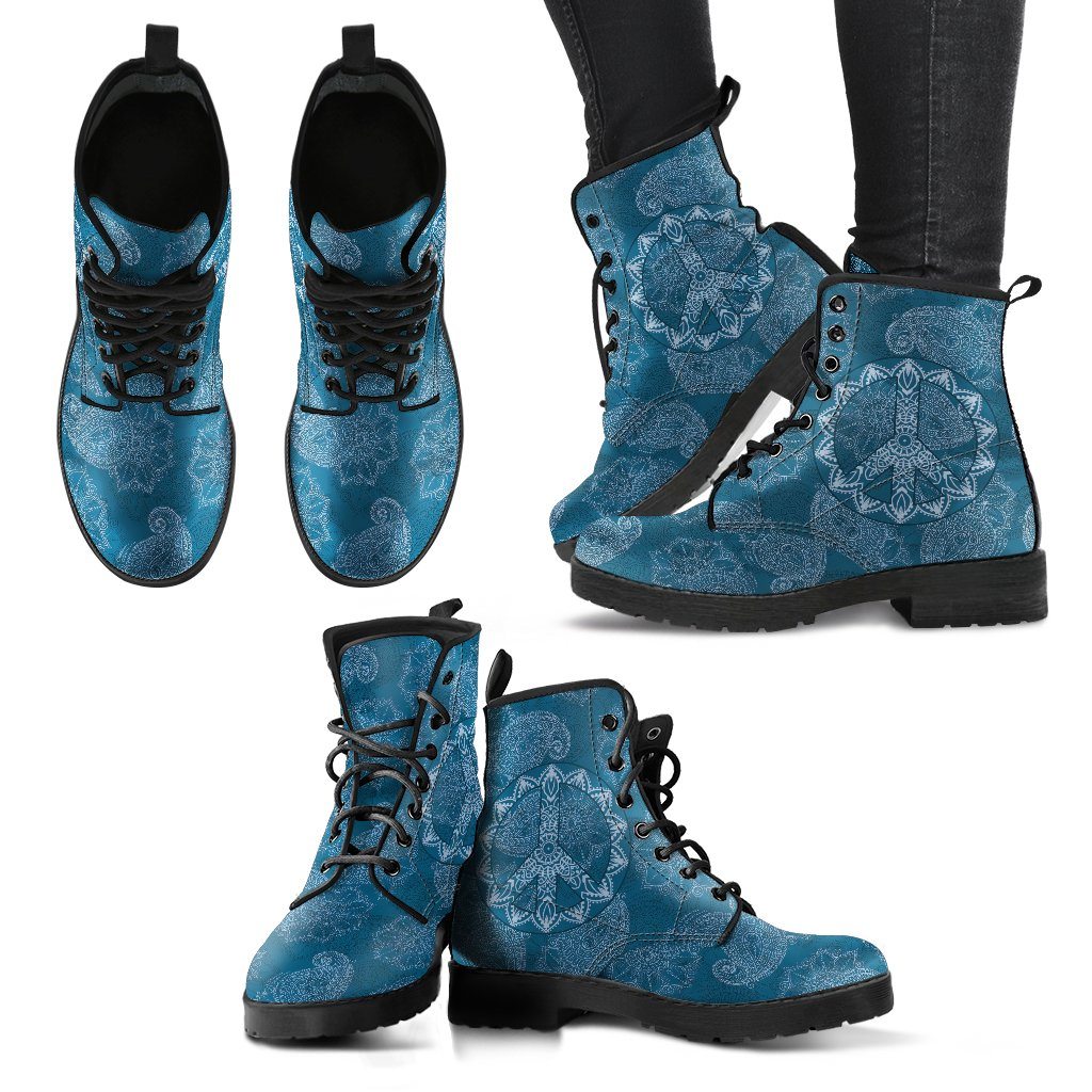 Leather Boots - Peace Henna Blue