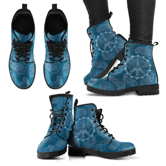 Leather Boots - Peace Henna Blue