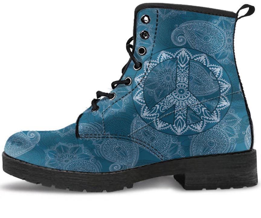 Leather Boots - Peace Henna Blue