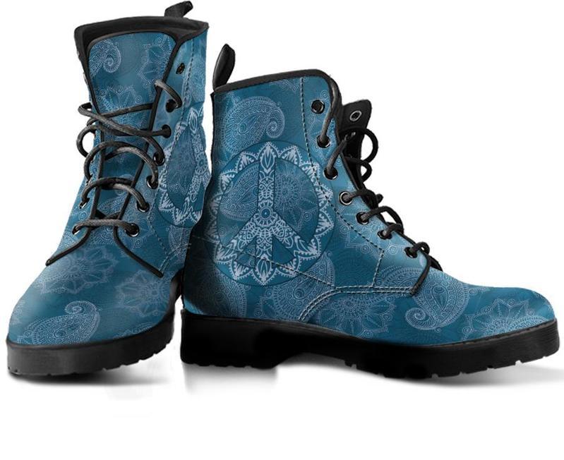 Leather Boots - Peace Henna Blue