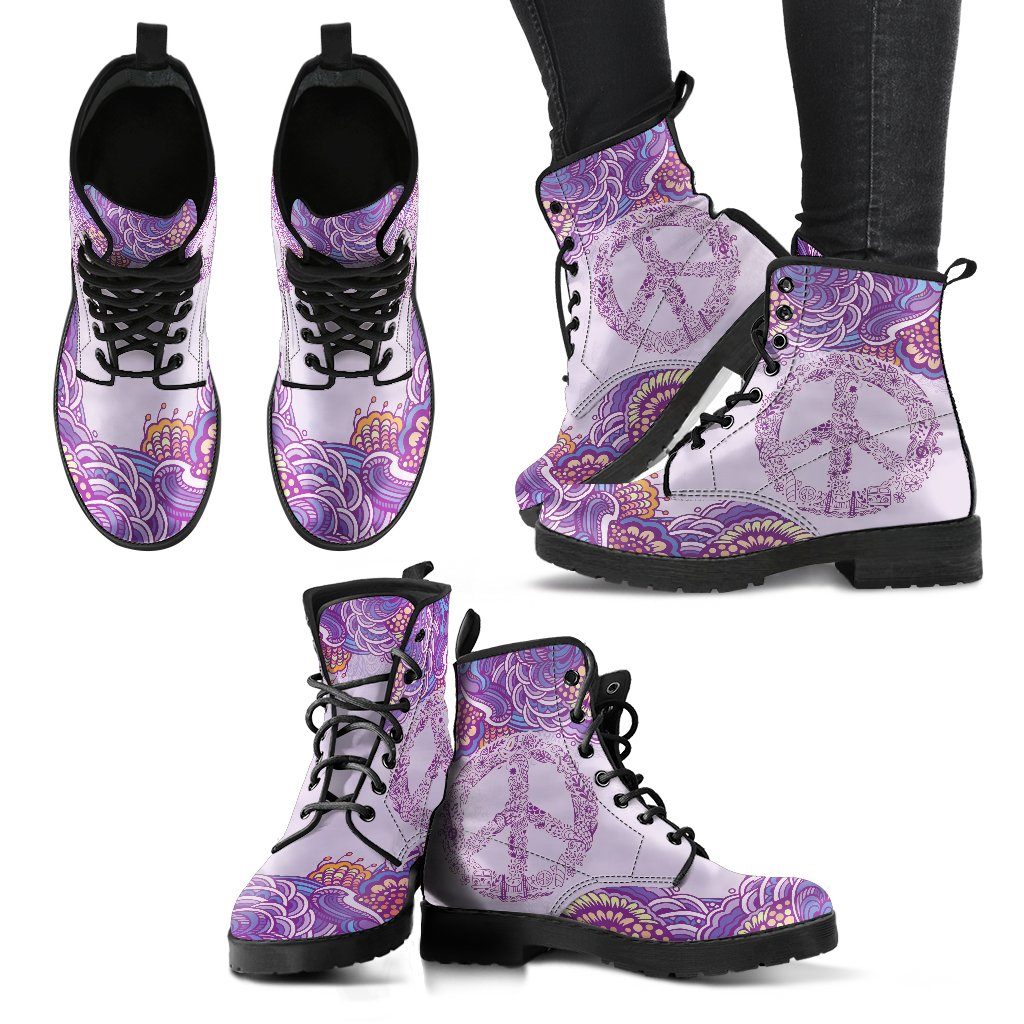 Leather Boots - Peace Henna Mandala
