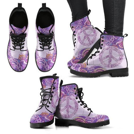 Leather Boots - Peace Henna Mandala