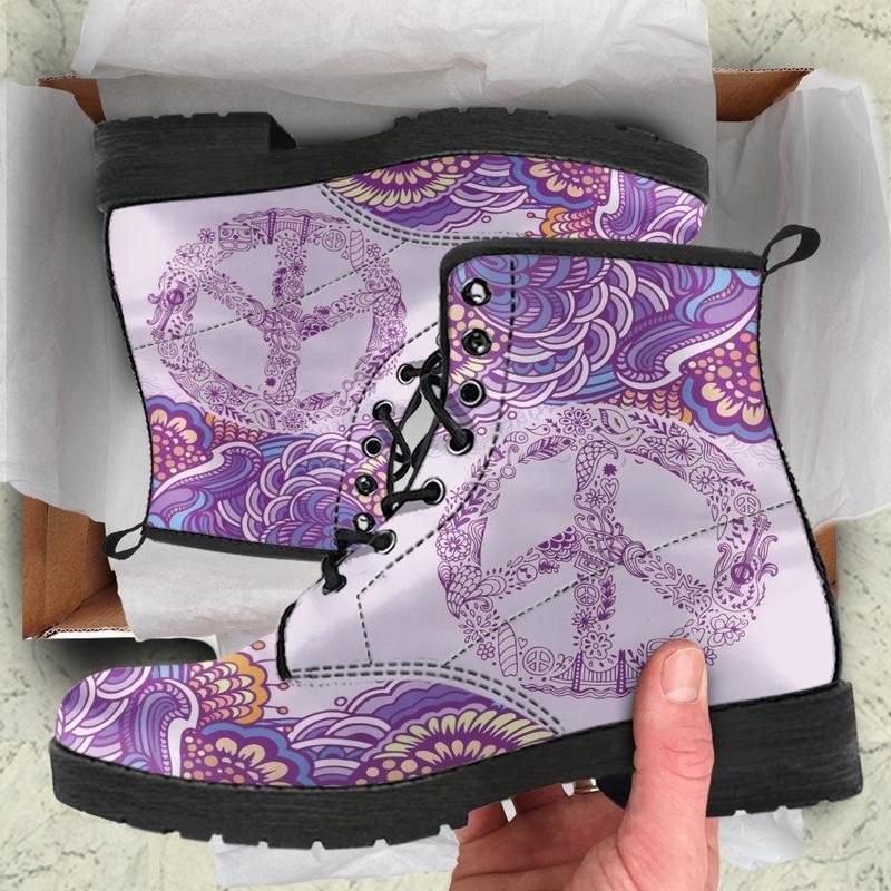 Leather Boots - Peace Henna Mandala