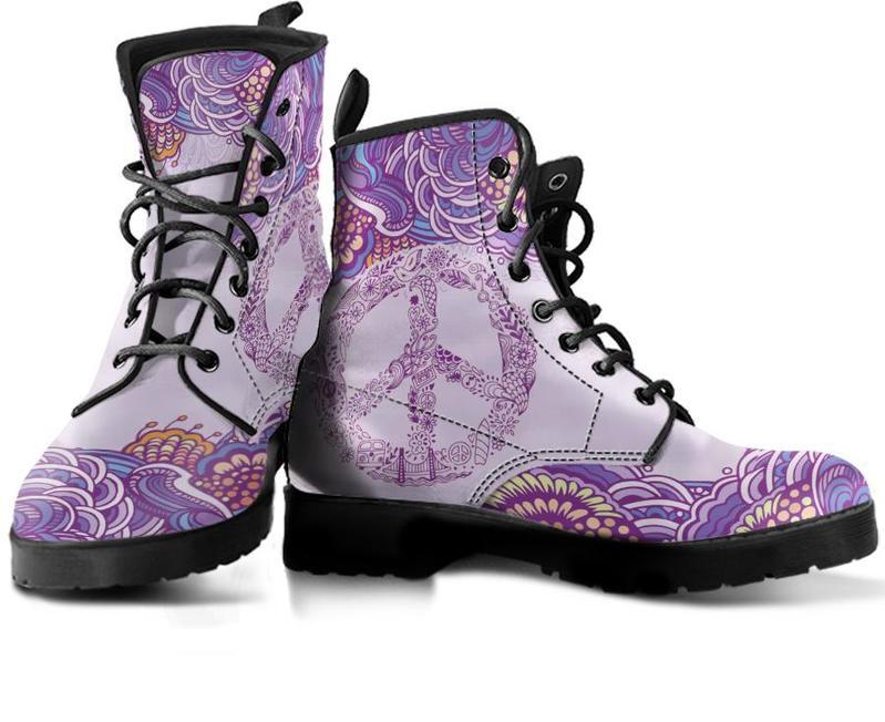 Leather Boots - Peace Henna Mandala