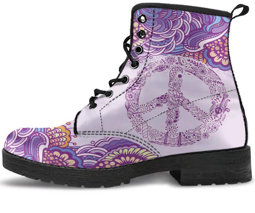 Leather Boots - Peace Henna Mandala