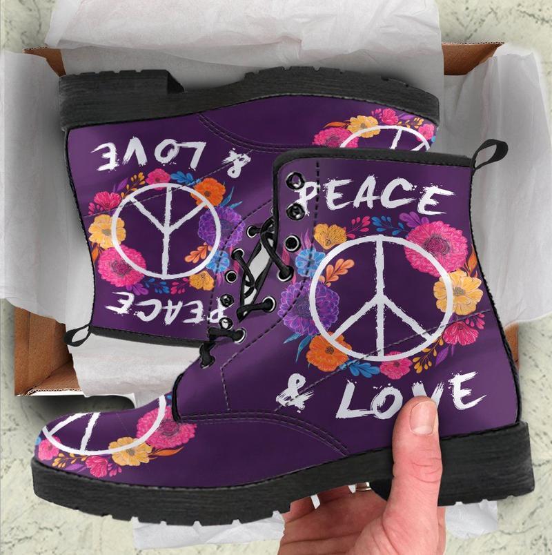 Leather Boots - Peace Love