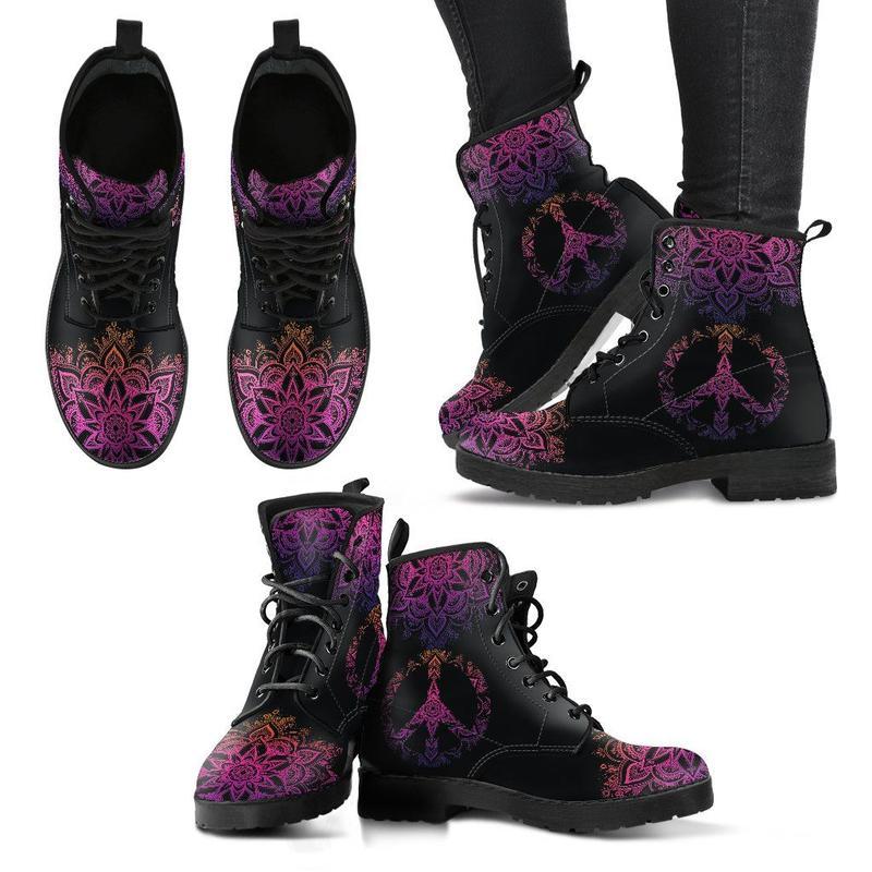 Leather Boots - Peace Mandala