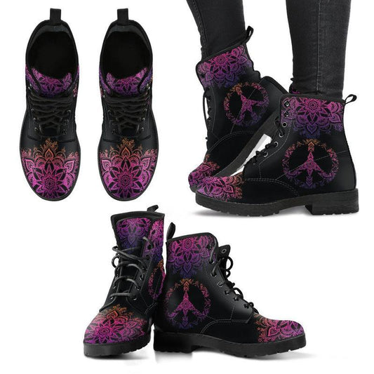 Leather Boots - Peace Mandala
