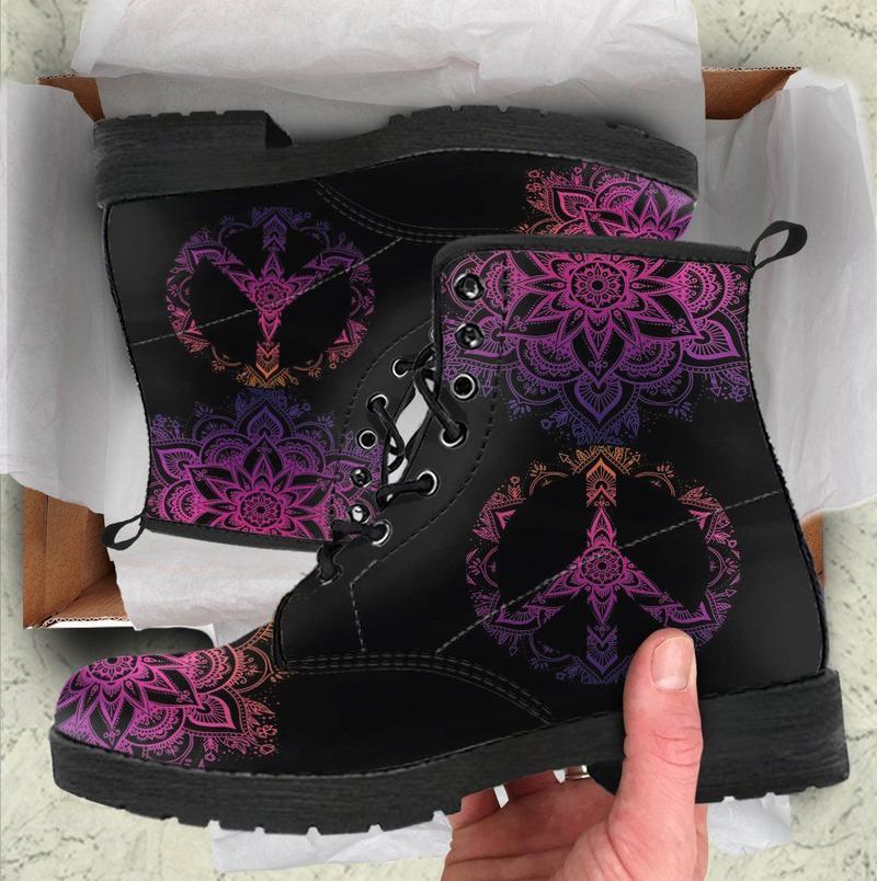 Leather Boots - Peace Mandala