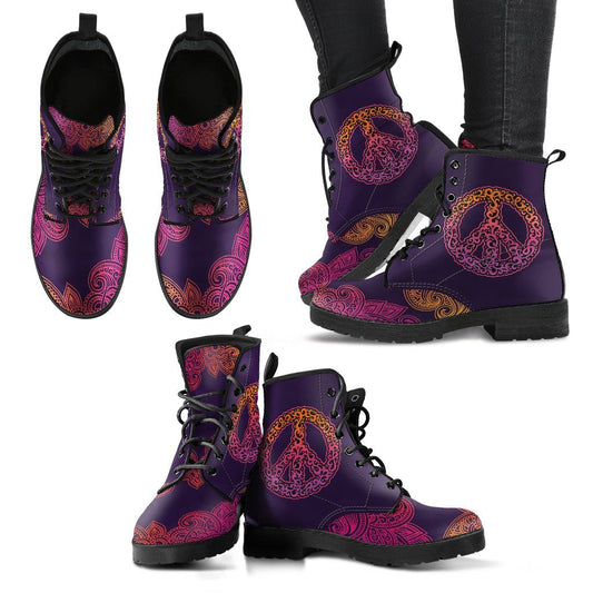Leather Boots - Peace Sign