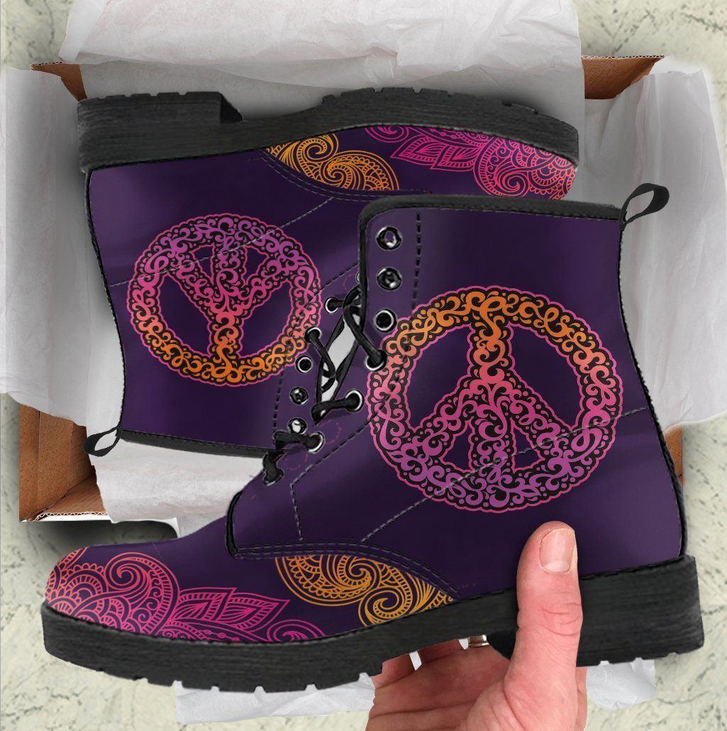 Leather Boots - Peace Sign