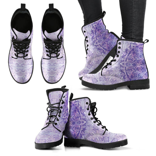 Leather Boots - Purple Mandala