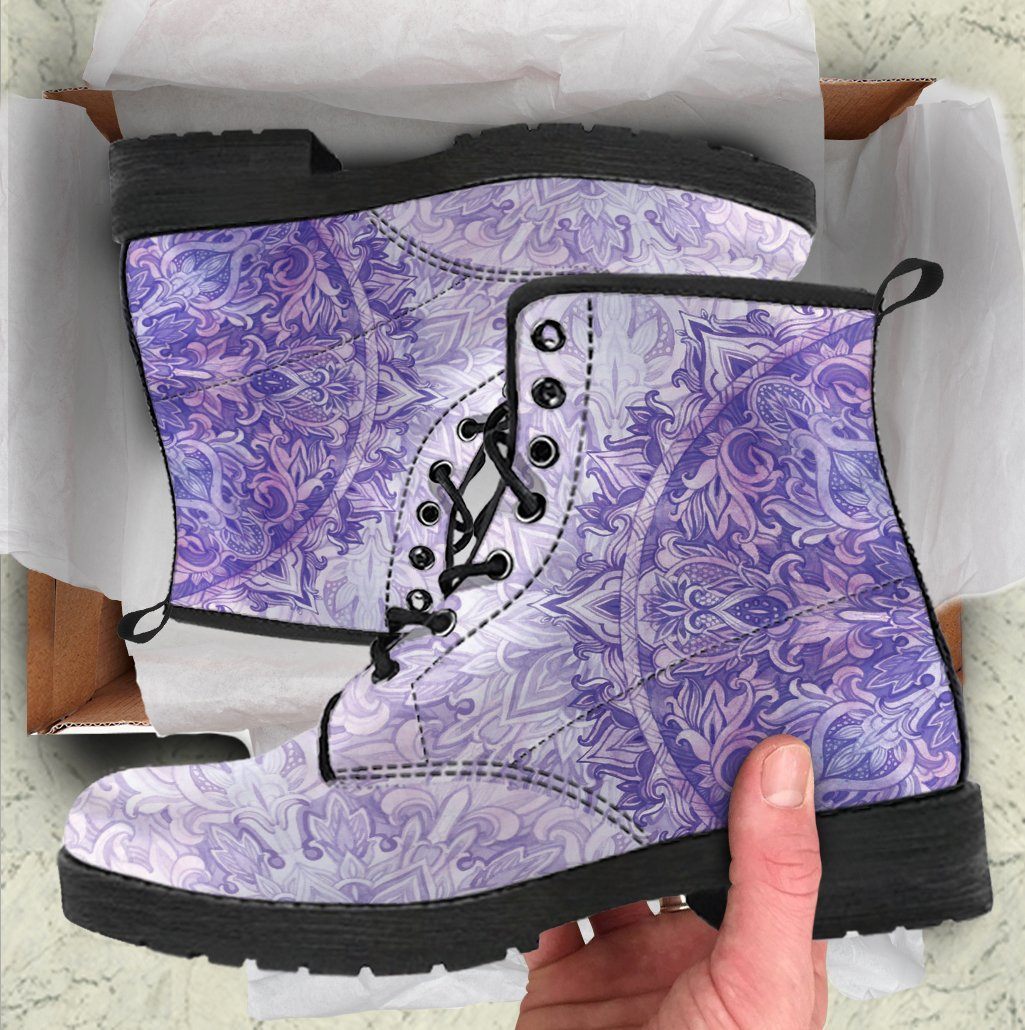 Leather Boots - Purple Mandala