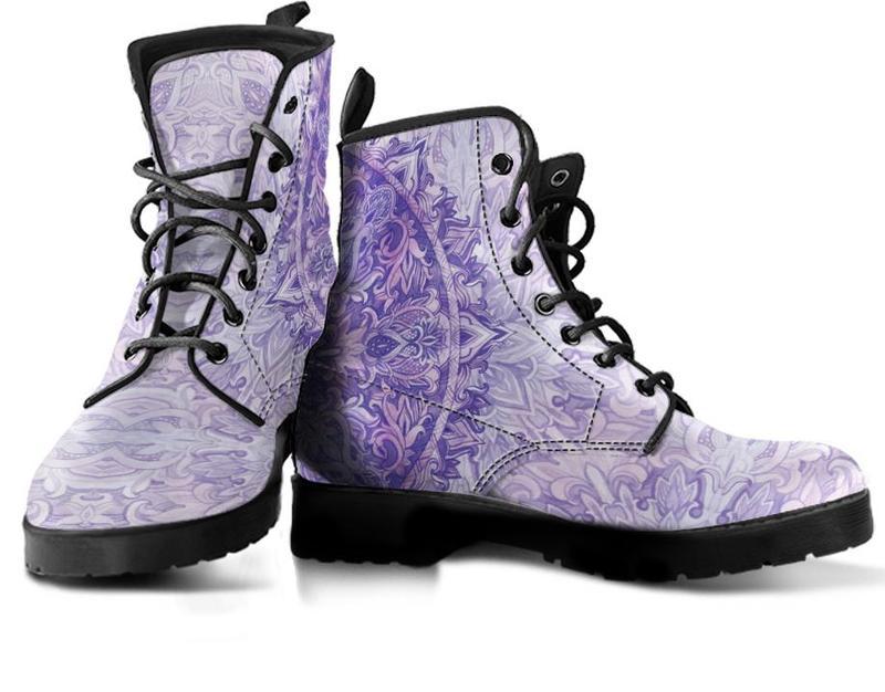 Leather Boots - Purple Mandala