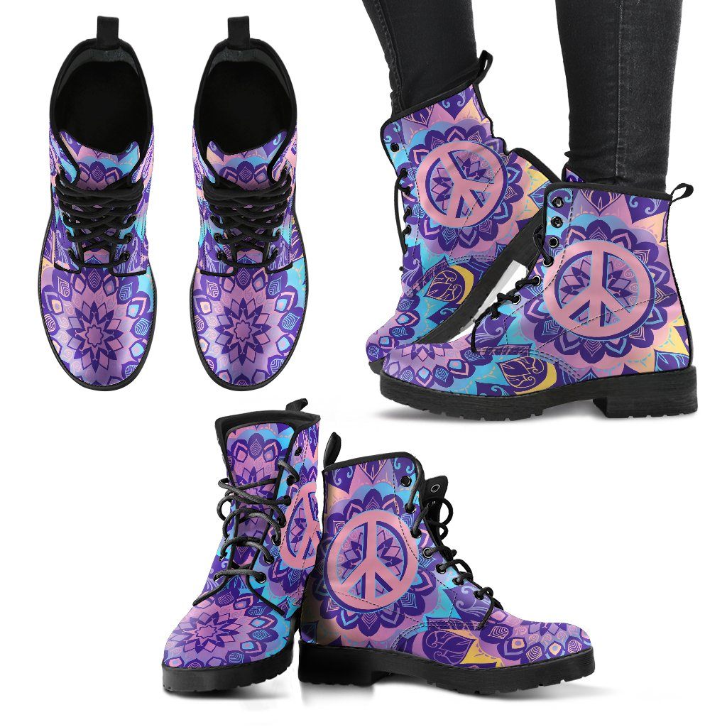 Leather Boots - Purple Peace Mandala
