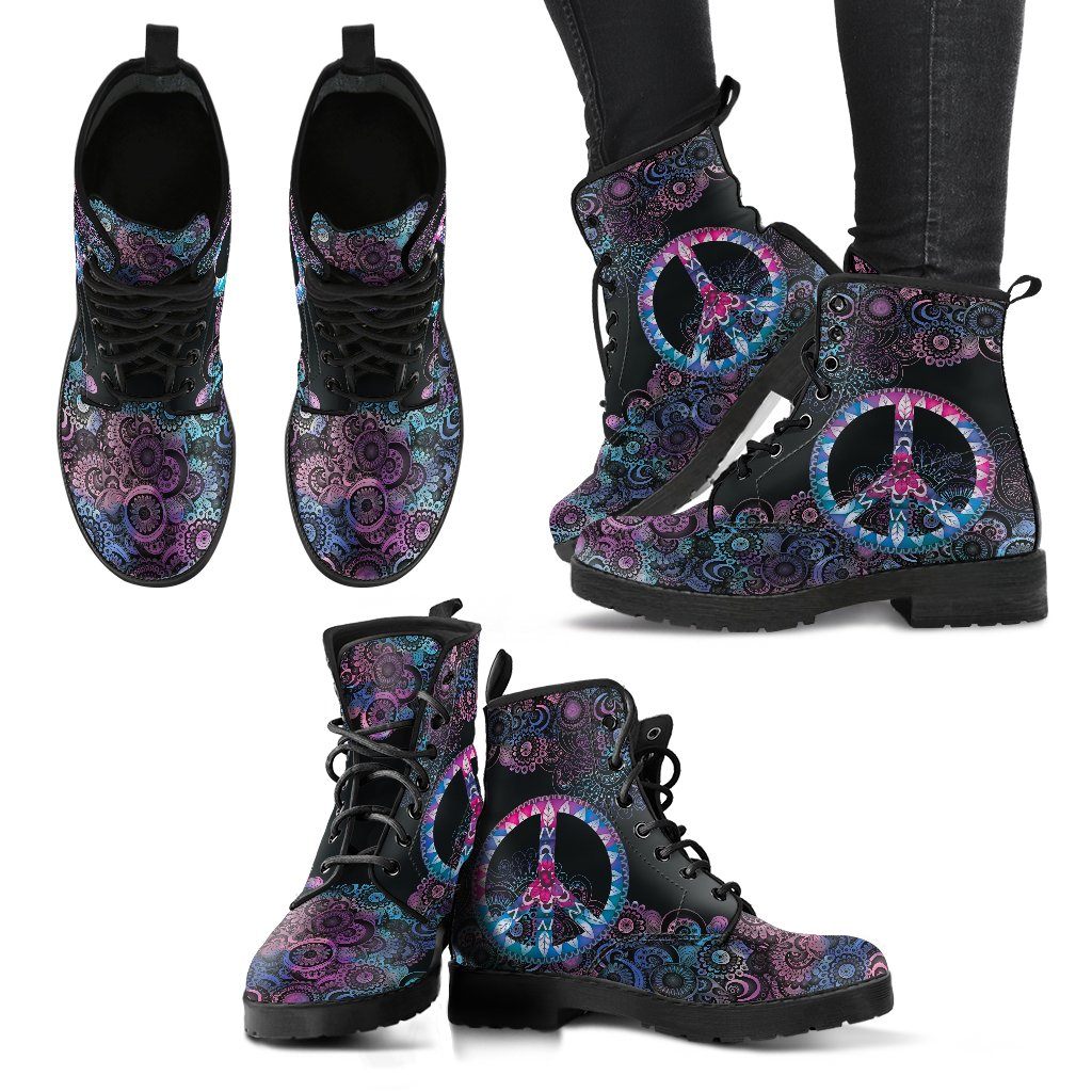 Leather Boots - Purple Peace Mandala