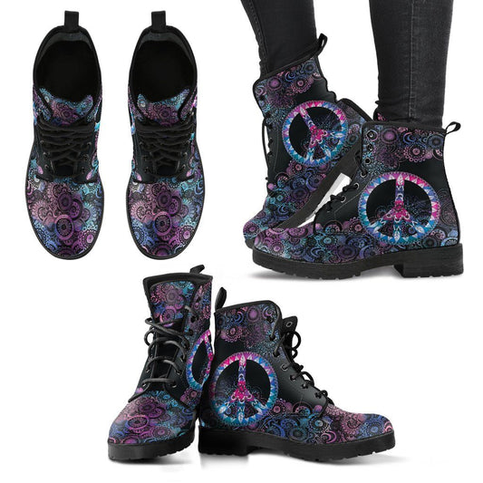 Leather Boots - Purple Peace Mandala