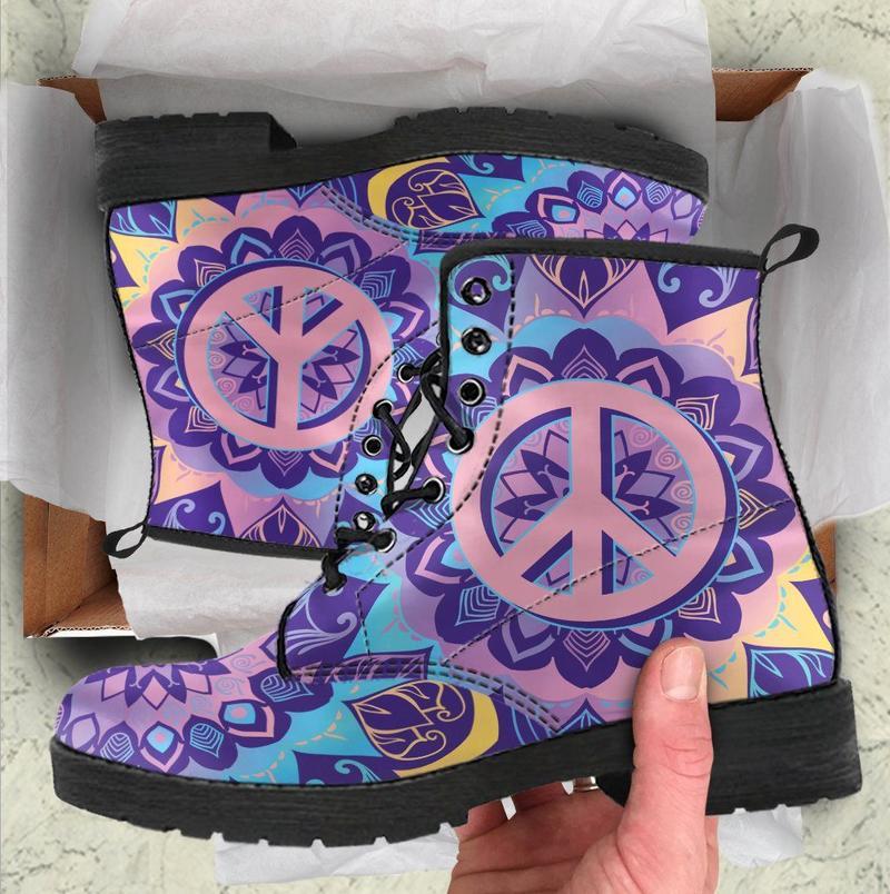 Leather Boots - Purple Peace Mandala