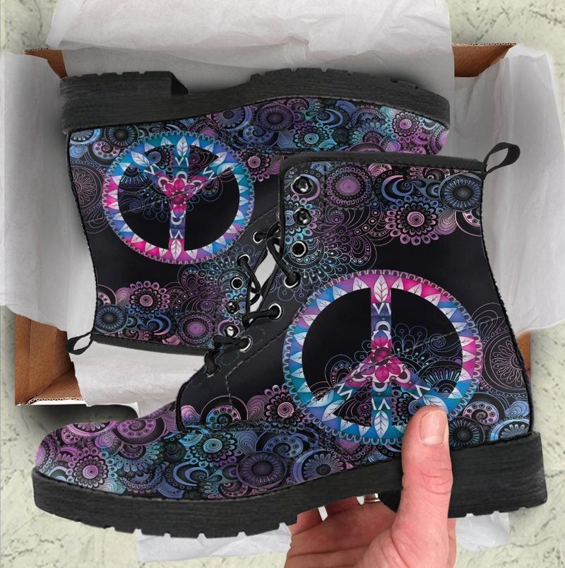 Leather Boots - Purple Peace Mandala