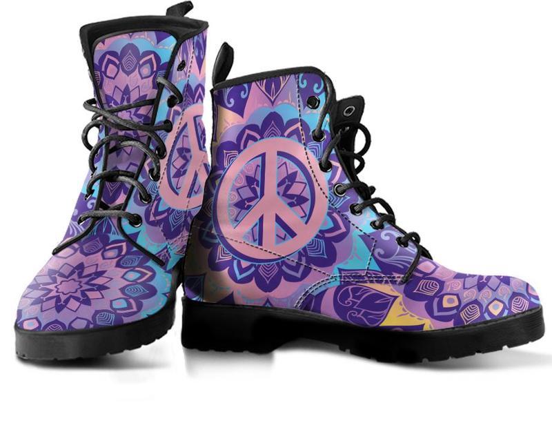 Leather Boots - Purple Peace Mandala