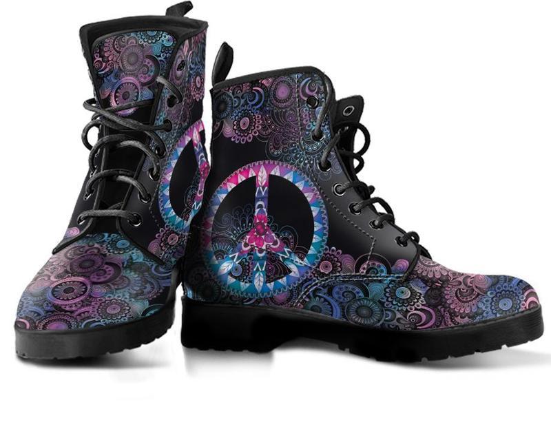 Leather Boots - Purple Peace Mandala