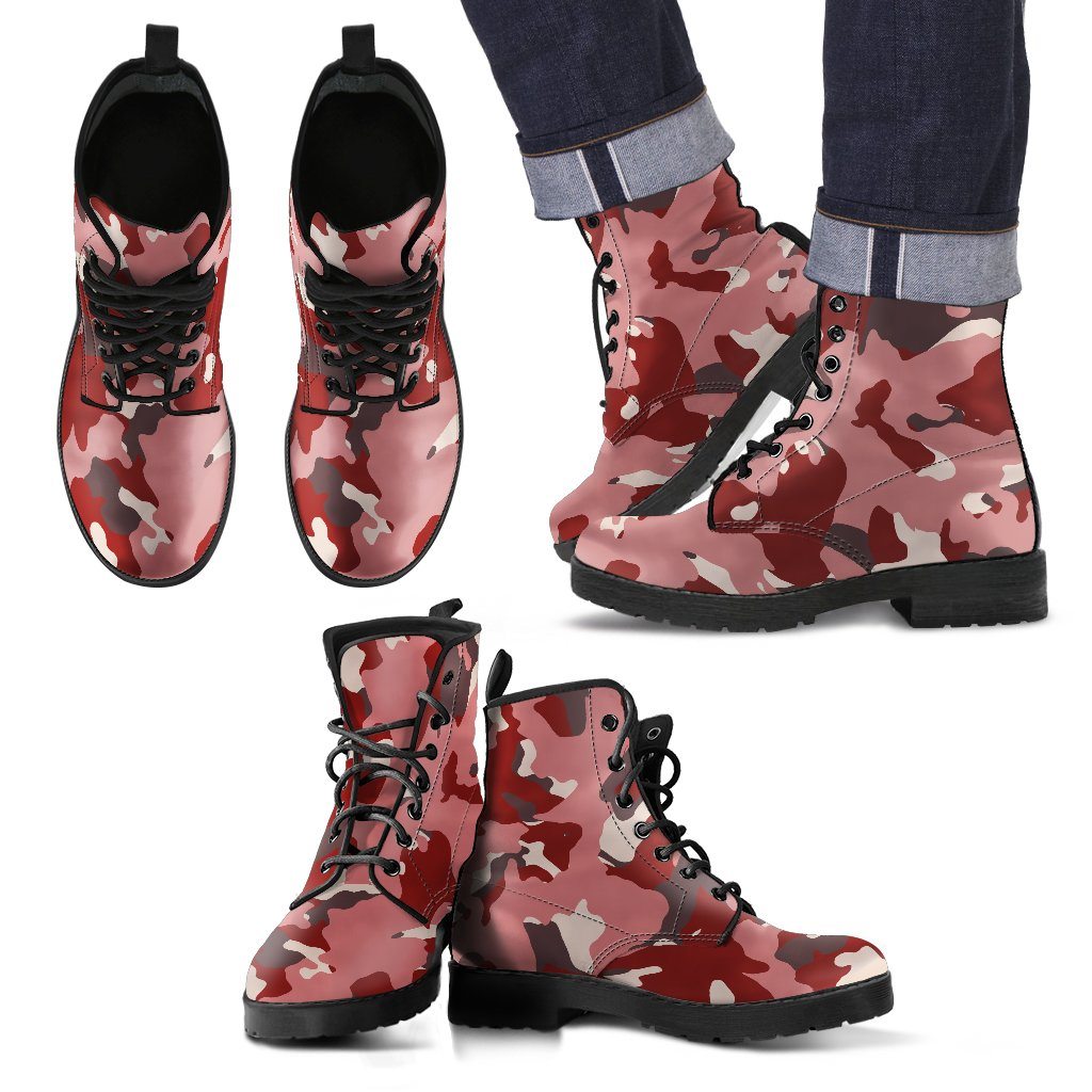 Leather Boots - Red Camouflage
