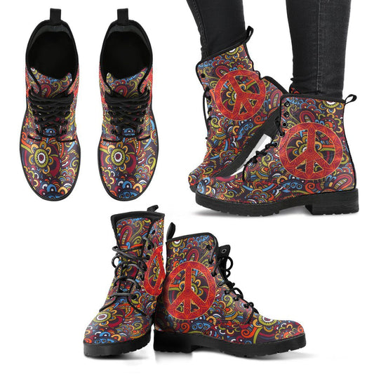Leather Boots - Red Peace Henna