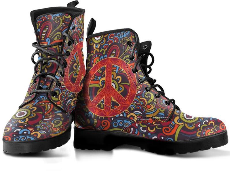 Leather Boots - Red Peace Henna