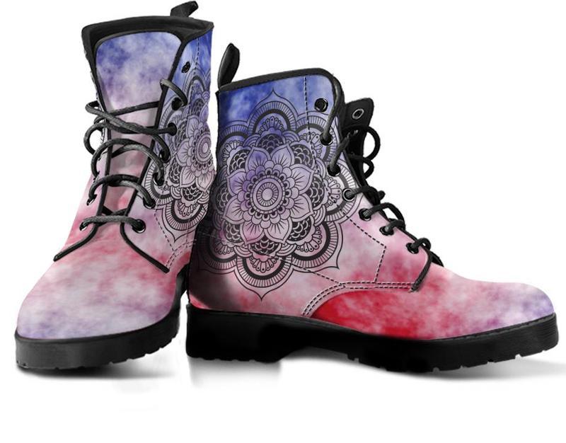 Leather Boots - Red Tie Dye Mandala
