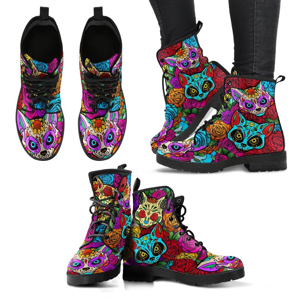 Leather Boots - Sugar Skulls Cat
