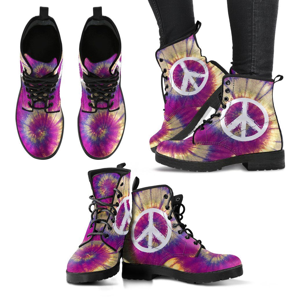 Leather Boots - Tie Dye And Peace
