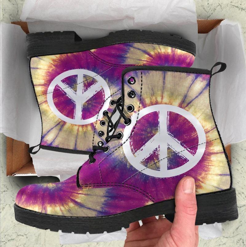 Leather Boots - Tie Dye And Peace