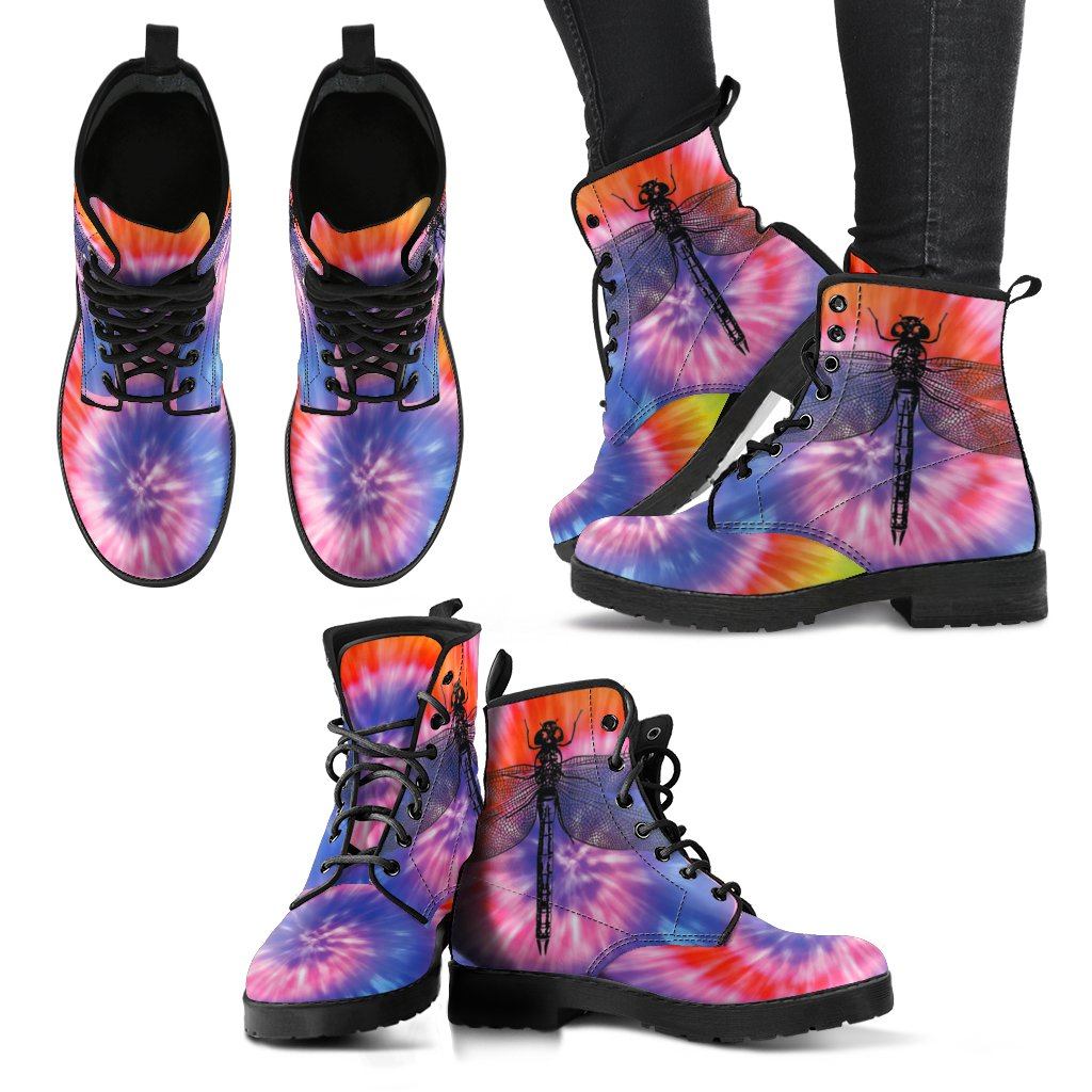 Leather Boots - Tie Dye Dragonfly