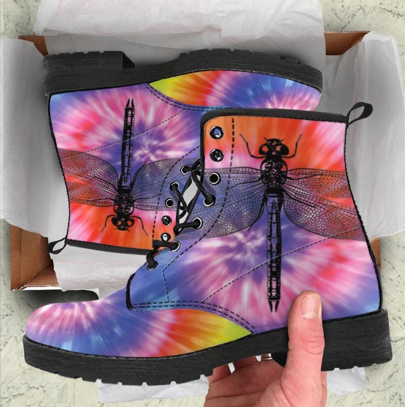 Leather Boots - Tie Dye Dragonfly