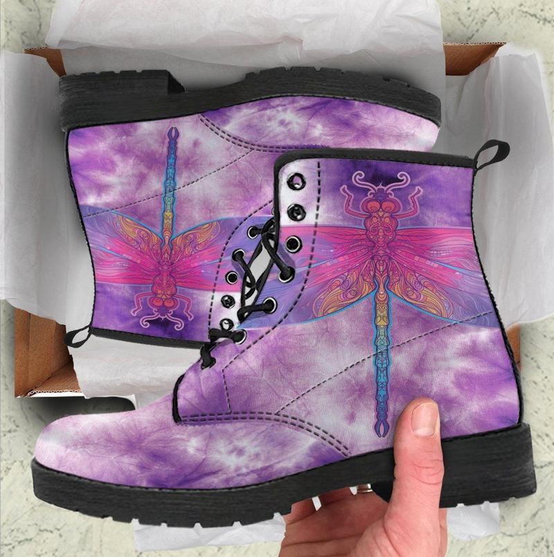 Leather Boots - Tie Dye Dragonfly