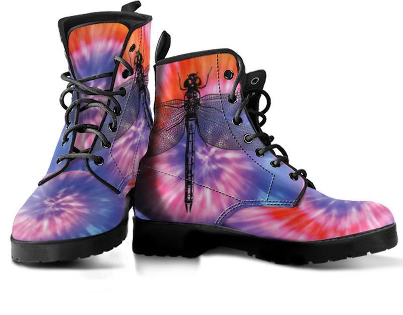 Leather Boots - Tie Dye Dragonfly