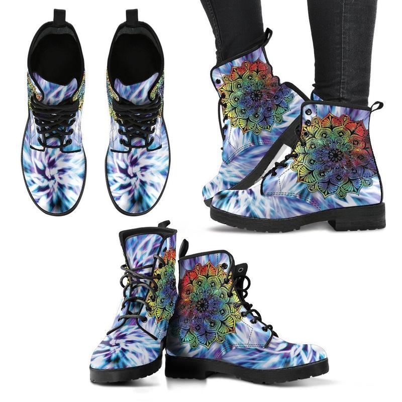 Leather Boots - Tie Dye Mandala Blue