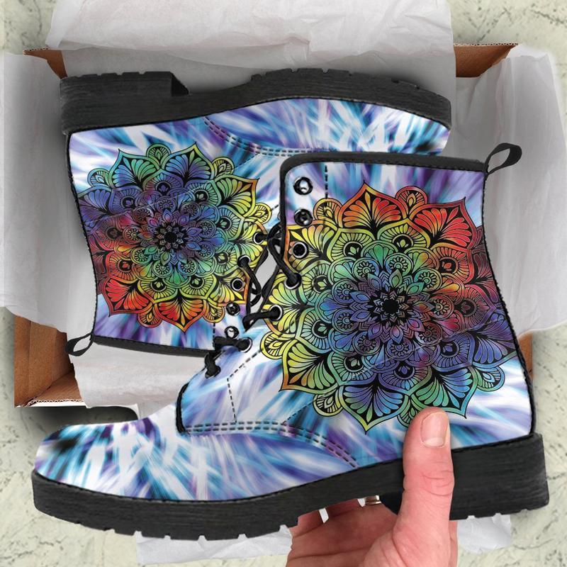 Leather Boots - Tie Dye Mandala Blue