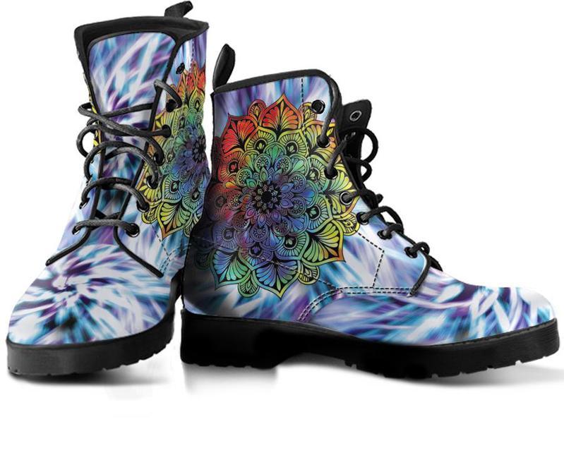 Leather Boots - Tie Dye Mandala Blue