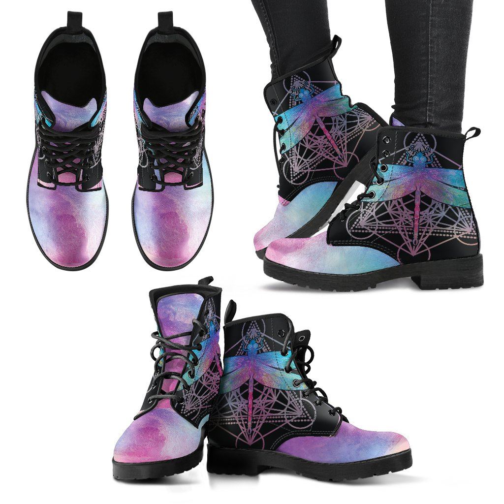 Leather Boots - Watercolor Dragonfly