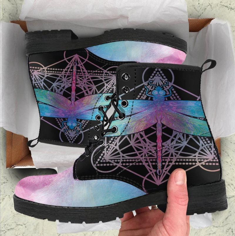 Leather Boots - Watercolor Dragonfly