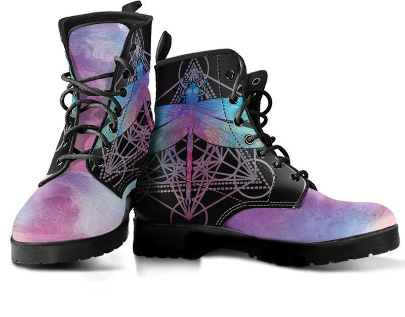 Leather Boots - Watercolor Dragonfly