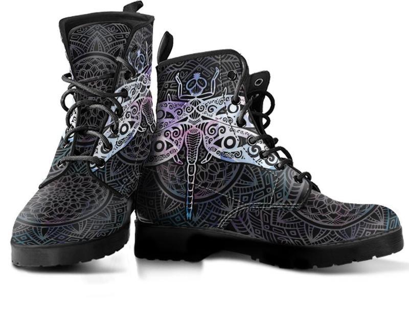 Leather Boots - Watercolor Dragonfly Mandala