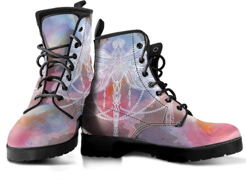 Leather Boots - Watercolor Dragonfly Mandala